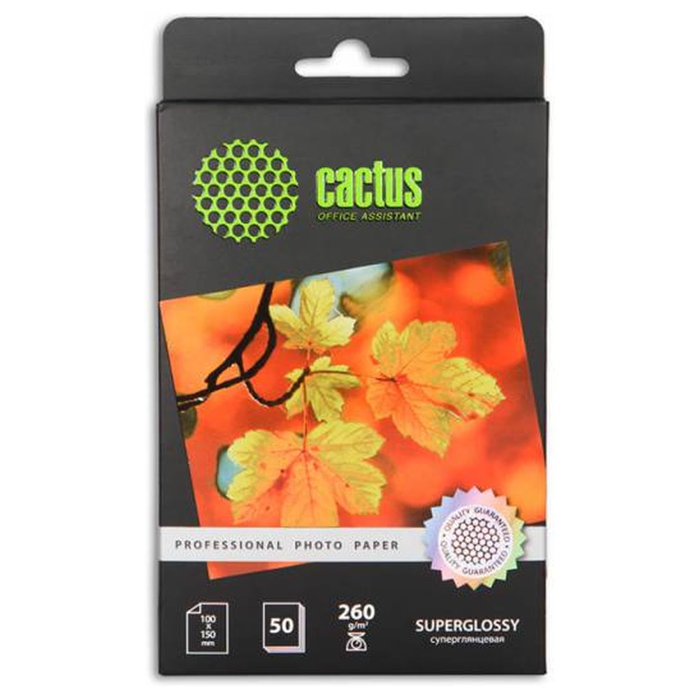 Фотобумага Cactus A6 10x15 глянцевая, 260г/м2, 50л, белая для струйной печати CS-HGA626050 Prof