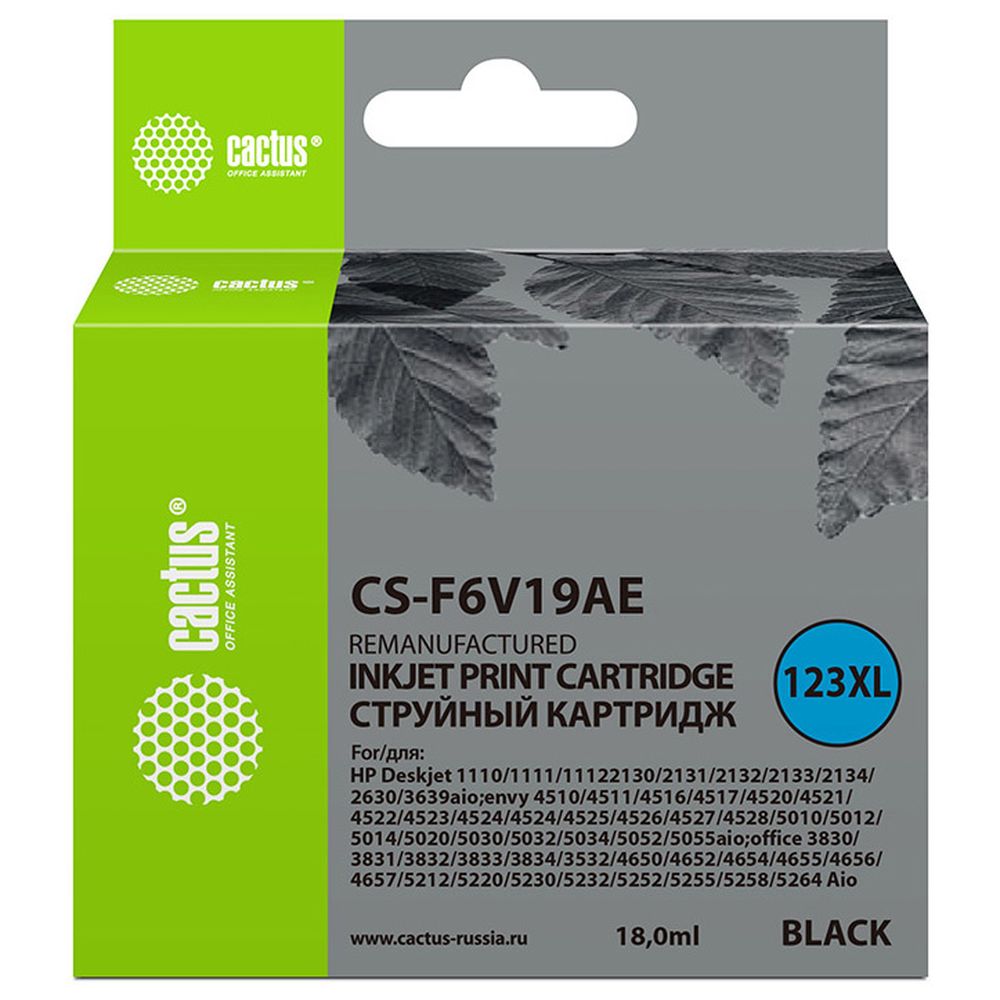 Картридж Cactus F6V19AE (CS-F6V19AE) 123XL черный для HP