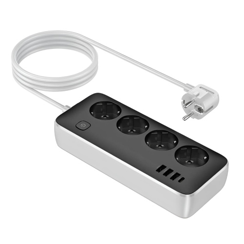 Удлинитель Hoco AC21 сетевой фильтр, 4 розетки+3xUSB-A+USB-C, 1.5 м черный