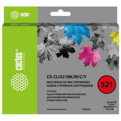 Набор картриджей Cactus CLI-521BK/CLI-521M/CLI-521C/CLI-521Y для Canon