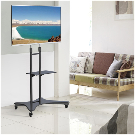 Стойка для телевизора напольная Cactus 37"-75", на колесах, до 81.6кг, черная, CS-ST31