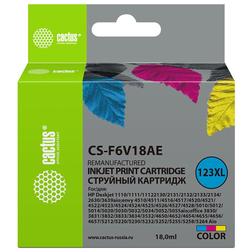 Картридж Cactus F6V18AE (CS-F6V18AE) 123XL многоцветный для HP