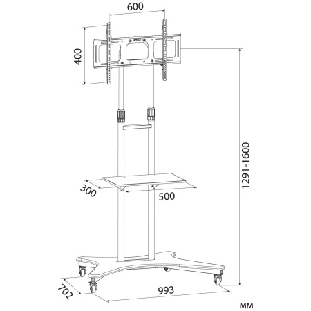 Стойка для телевизора напольная Cactus 37"-75", на колесах, до 81.6кг, черная, CS-ST31