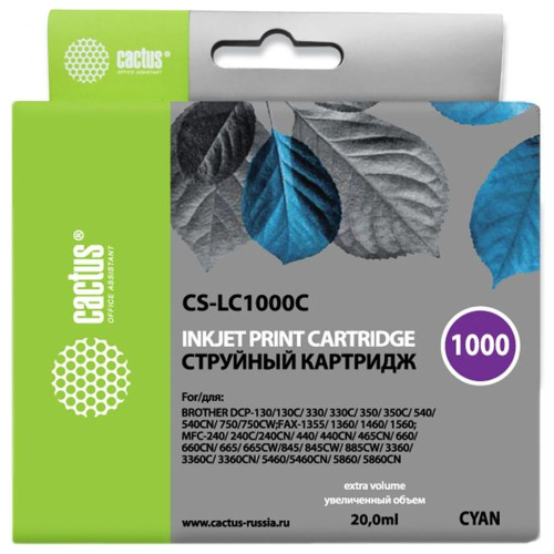 Картридж Cactus LC1000C (CS-LC1000C) голубой для Brother