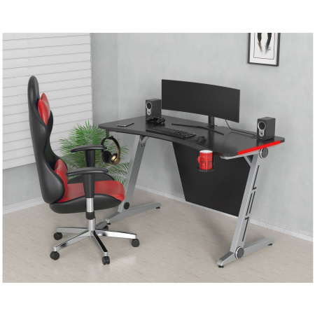 Стол компьютерный игровой Cactus 120x60x74см с подсветкой, МДФ, карбон, CS-GTZ-SL-CARBON-RED