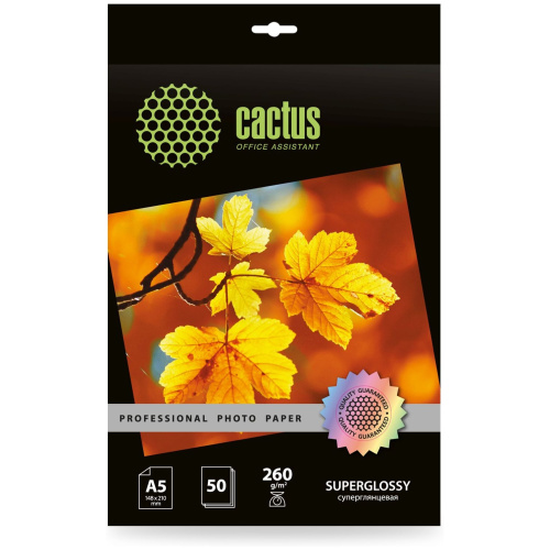 Фотобумага Cactus A5 глянцевая 260г/м2, 50л., CS-HGA526050 Prof