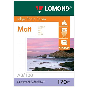 Фотобумага Lomond A3 матовая, двухсторонняя, 170 г/м2, 100 листов 0102012