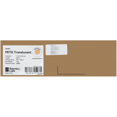 Филамент Bambu Lab PETG Translucent 1кг, RFID (с катушкой) Brown (32800)