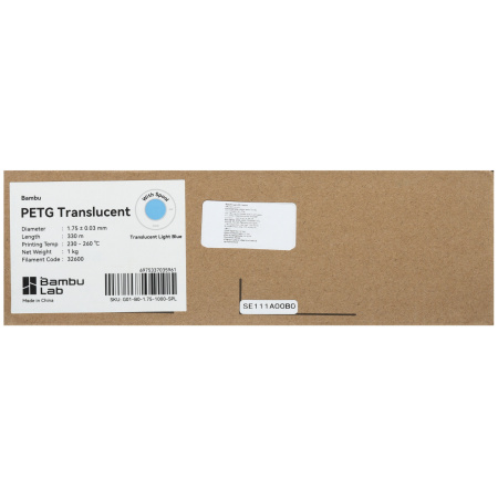 Филамент Bambu Lab PETG Translucent 1кг, RFID (с катушкой) Light Blue (32600)