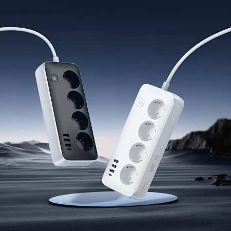 Удлинитель Hoco AC21 сетевой фильтр, 4 розетки+3xUSB-A+USB-C, 1.5 м белый
