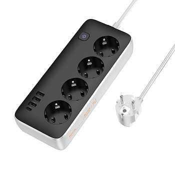 Удлинитель Hoco AC22 PD30W сетевой фильтр, 4 розетки+3xUSB-A+USB-C, 3 м черный