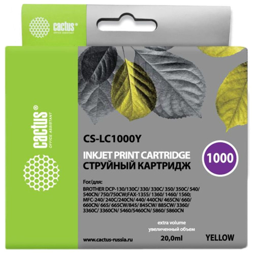 Картридж Cactus LC1000Y (CS-LC1000Y) желтый для Brother