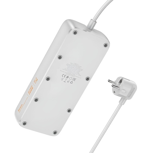 Удлинитель Hoco AC21 сетевой фильтр, 4 розетки+3xUSB-A+USB-C, 1.5 м белый