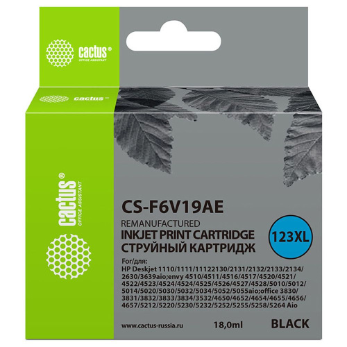 Картридж Cactus F6V19AE (CS-F6V19AE) 123XL черный для HP