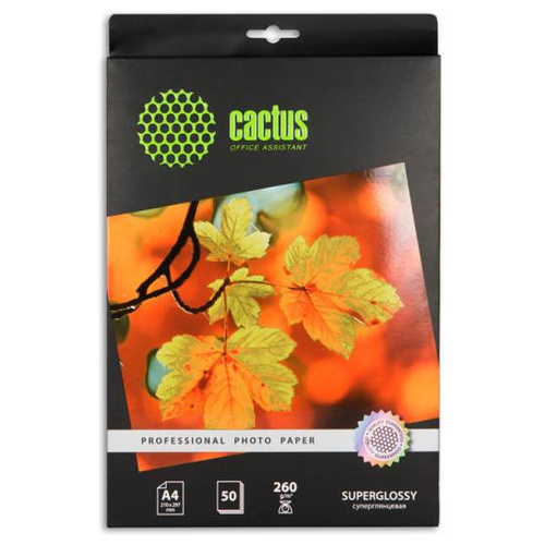 Фотобумага Cactus A4 глянцевая, 260г/м2, 50л, белая для струйной печати CS-HGA426050 Prof
