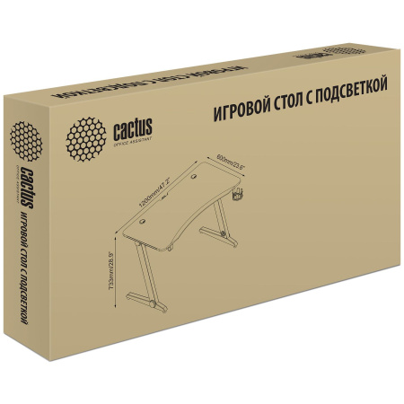 Стол компьютерный игровой Cactus 120x60x74см с подсветкой, МДФ, карбон, металл, CS-GTZ-BK-CARBON-RED