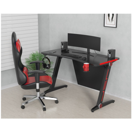 Стол компьютерный игровой Cactus 120x60x74см с подсветкой, МДФ, карбон, металл, CS-GTZ-BK-CARBON-RED
